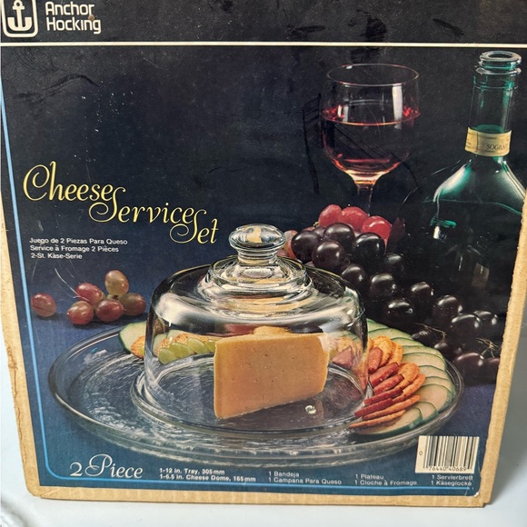 Vintage Anchor Hocking clear glass cheese service set, includes cheese platter - Picture 5 of 5